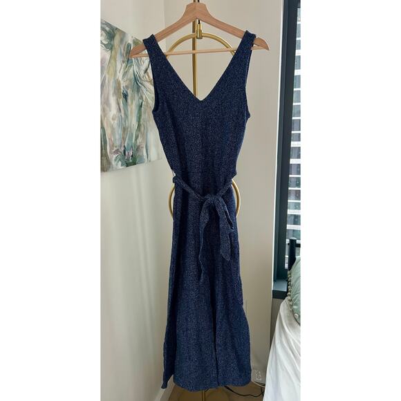 GAP | Marled Navy Rib-Knit Sleeveless Wide Leg Jumpsuit with Belt | Sz XS - Picture 5 of 7